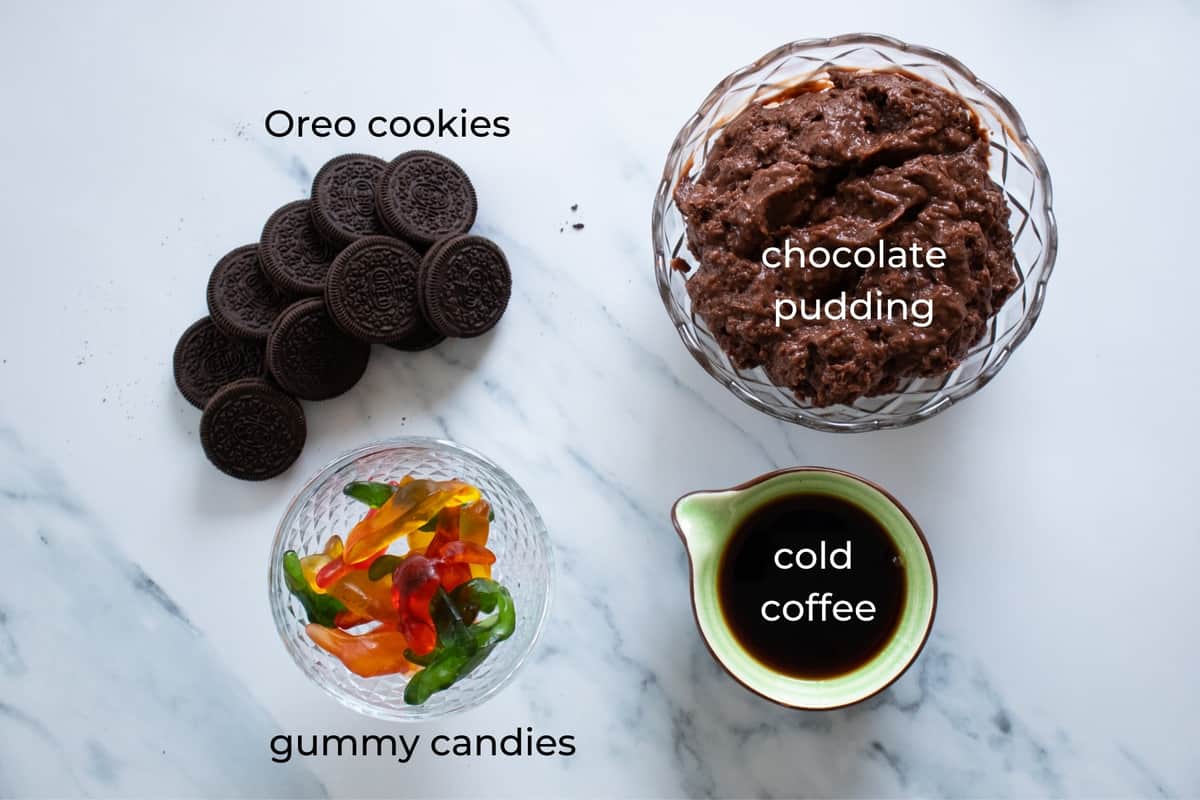 ingrédients nécessaires pour préparer la terre chocolatée