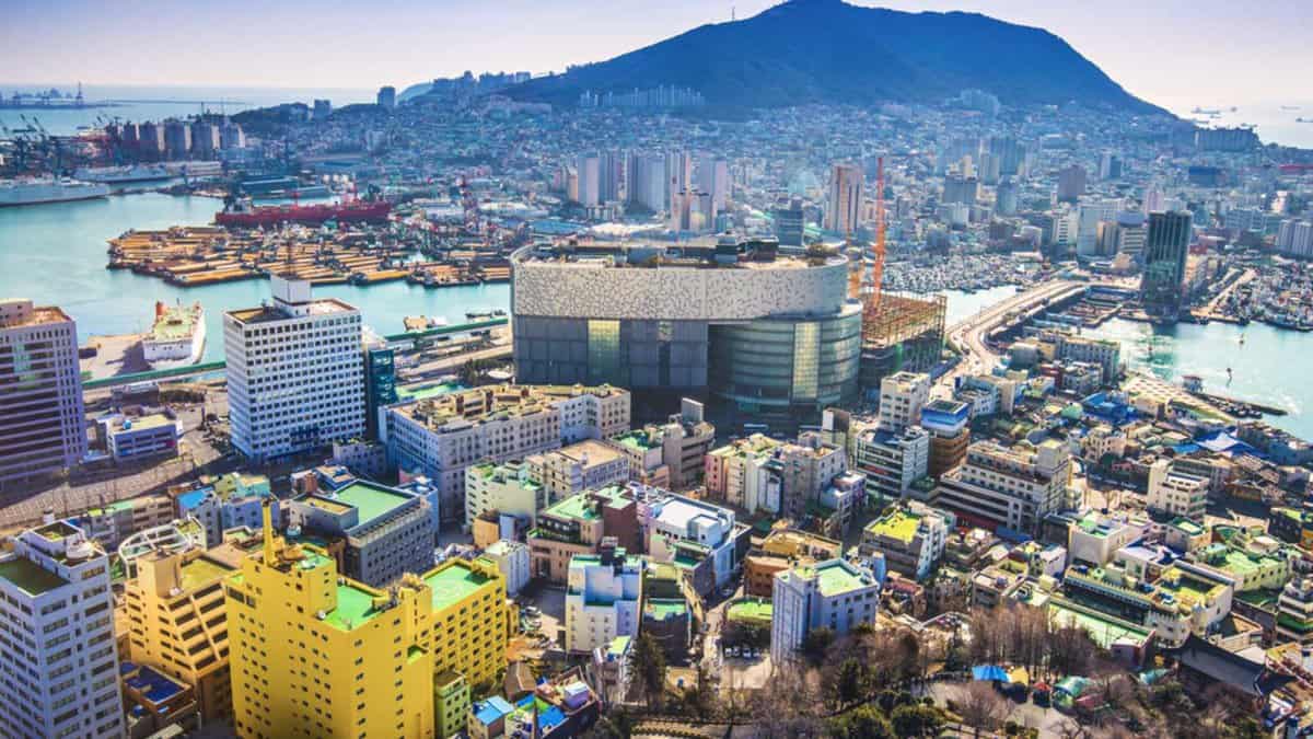 Paysage urbain de Busan, Corée du Sud, vu d'en haut.