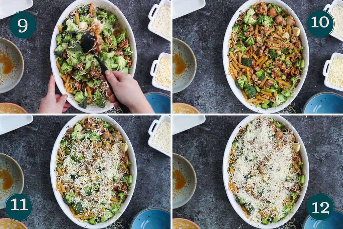 Collage montrant comment préparer le gratin de pâtes.