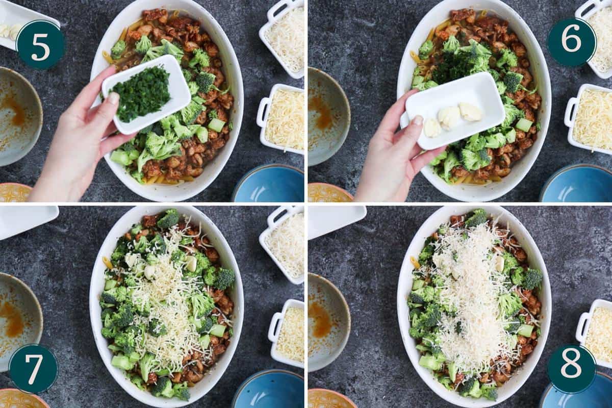 Collage montrant comment préparer le gratin de pâtes.