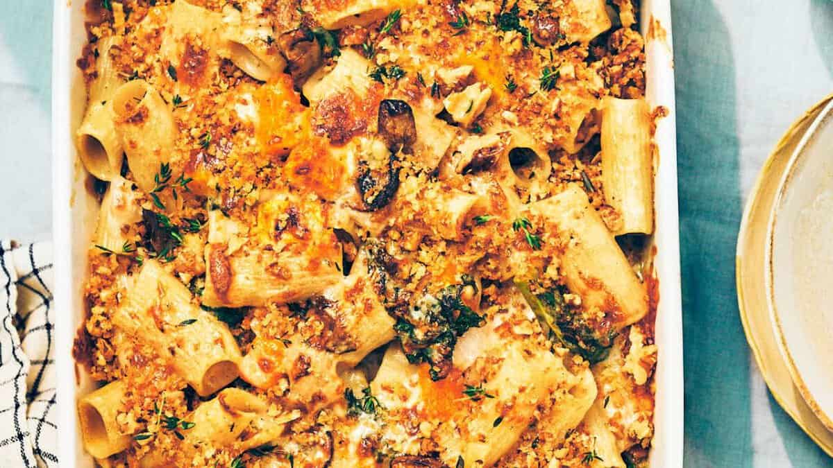 Casserole de pâtes au butternut et fromage.