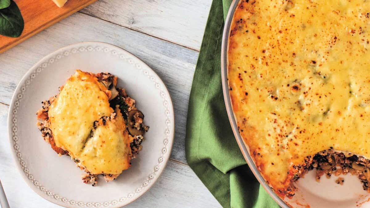 Gratin de Quinoa aux Champignons et Épinards.
