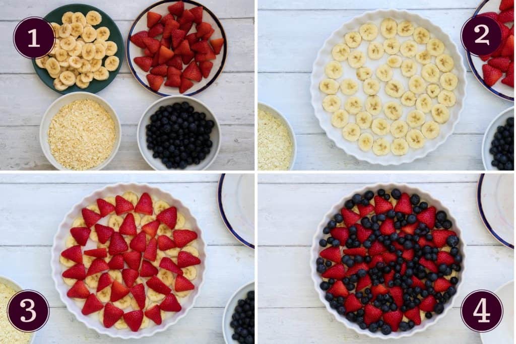 collage montrant comment combiner bananes, fraises et myrtilles
