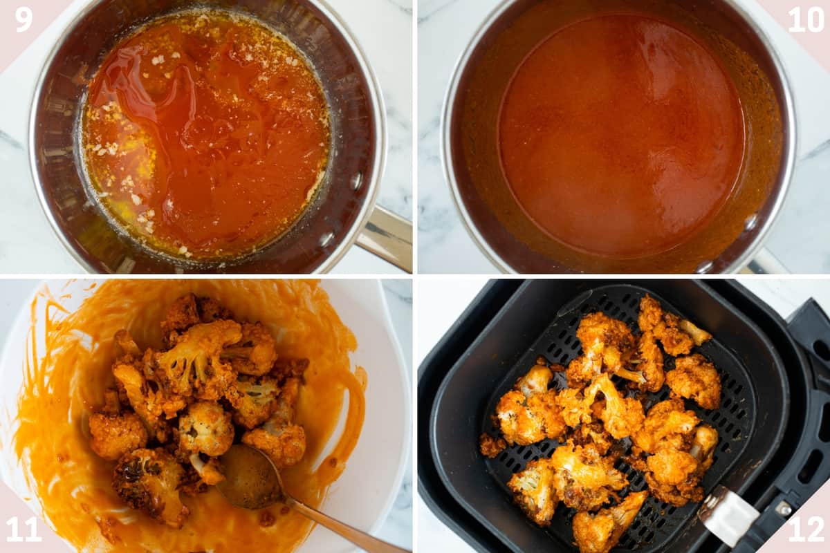 collage showing how to make buffalo sauce and mix
