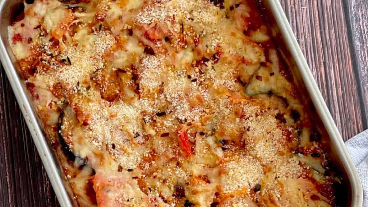 Gratin d'Aubergine et Poivron Rouge Rôti.