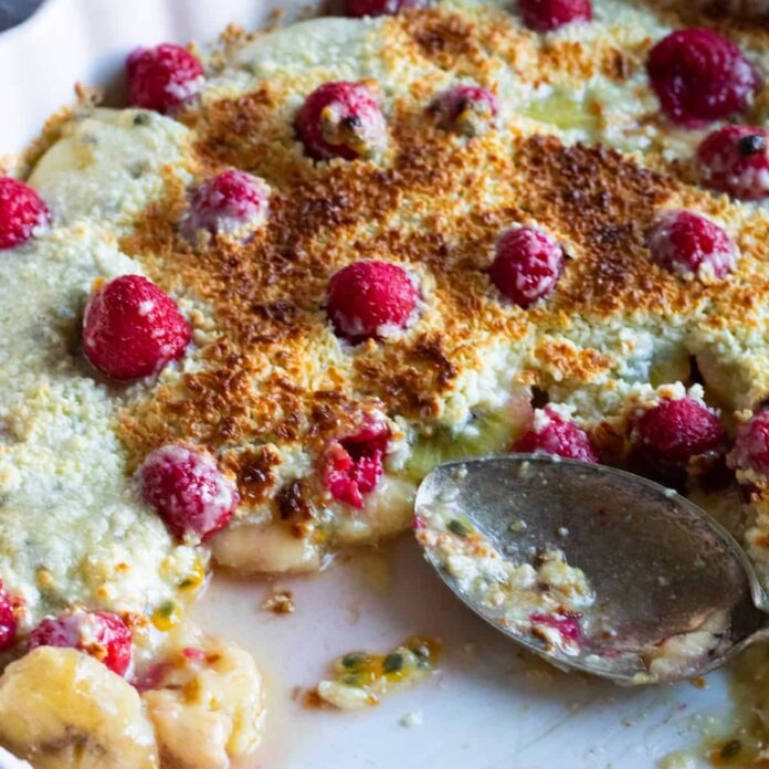 baked fruit with white chocolate